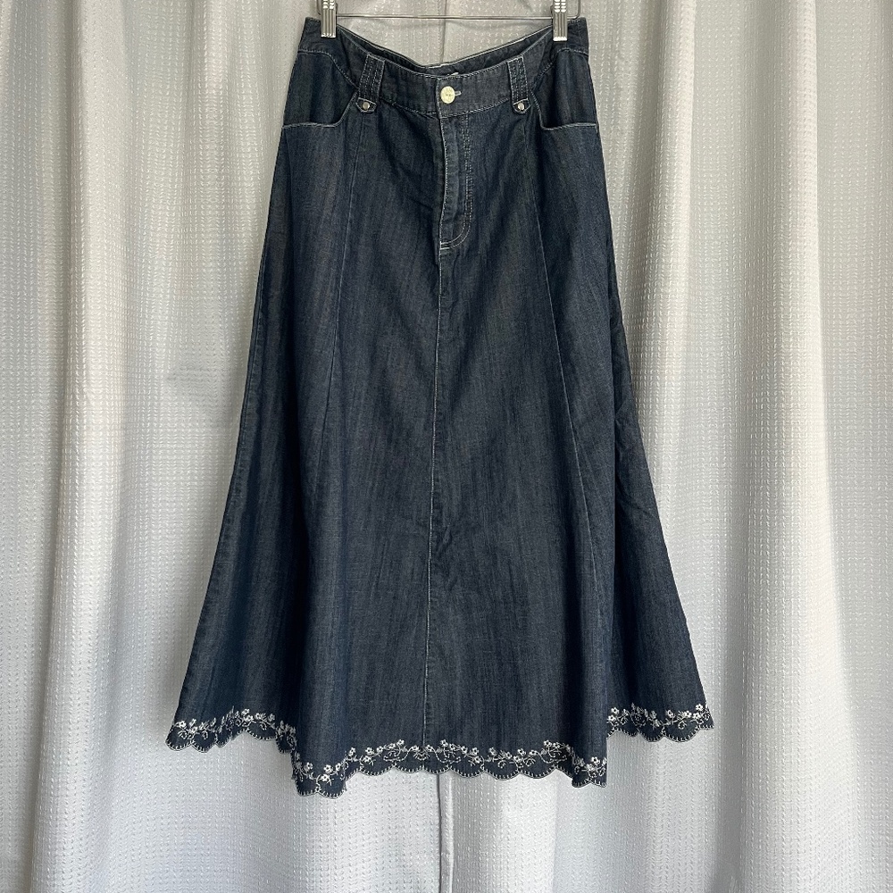 Christopher & Banks A-Line Midi Embroidered Hem Skirt
